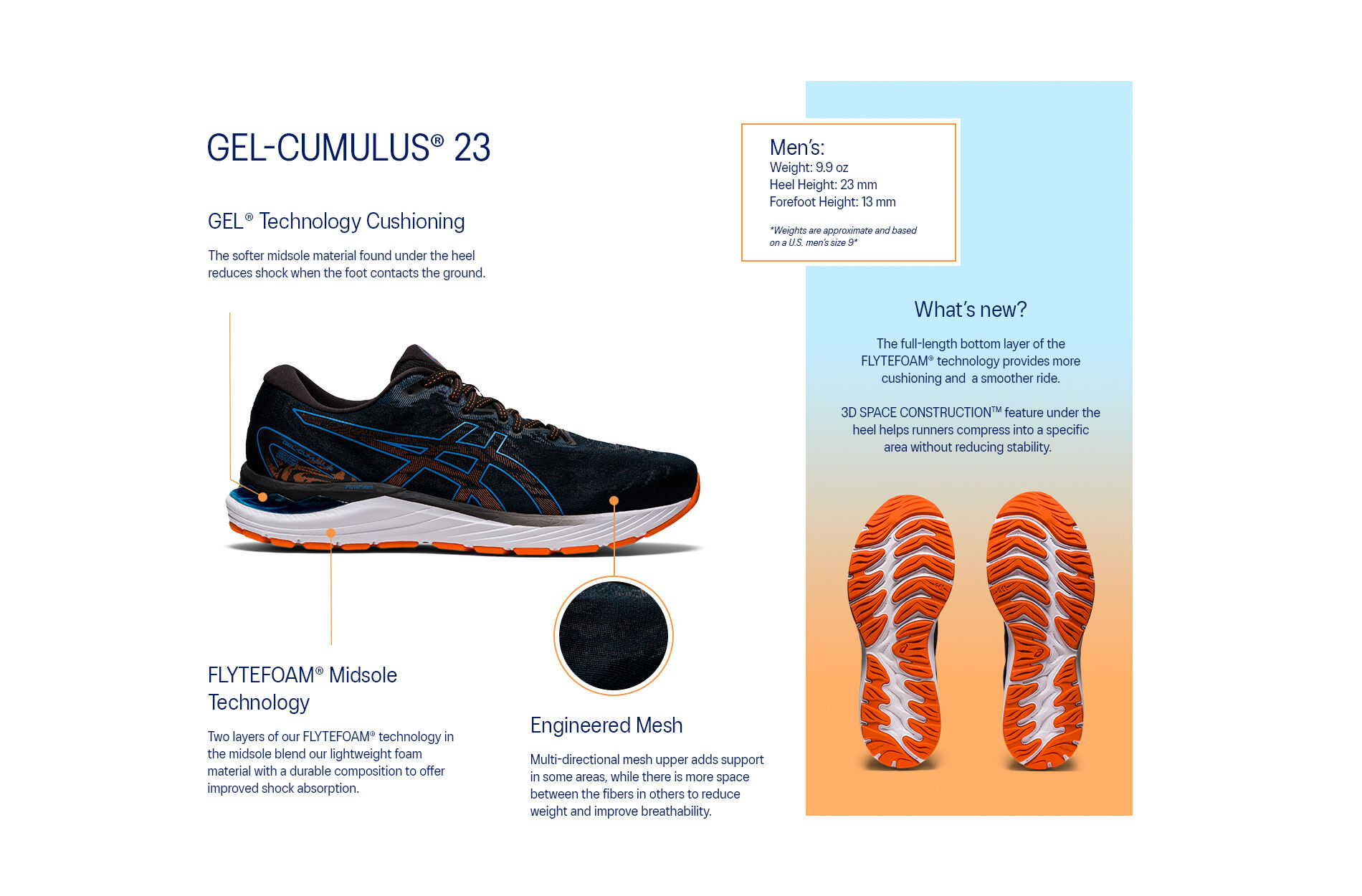 Men's GEL-CUMULUS 23 | Black/Reborn Blue | Running Shoes | ASICS